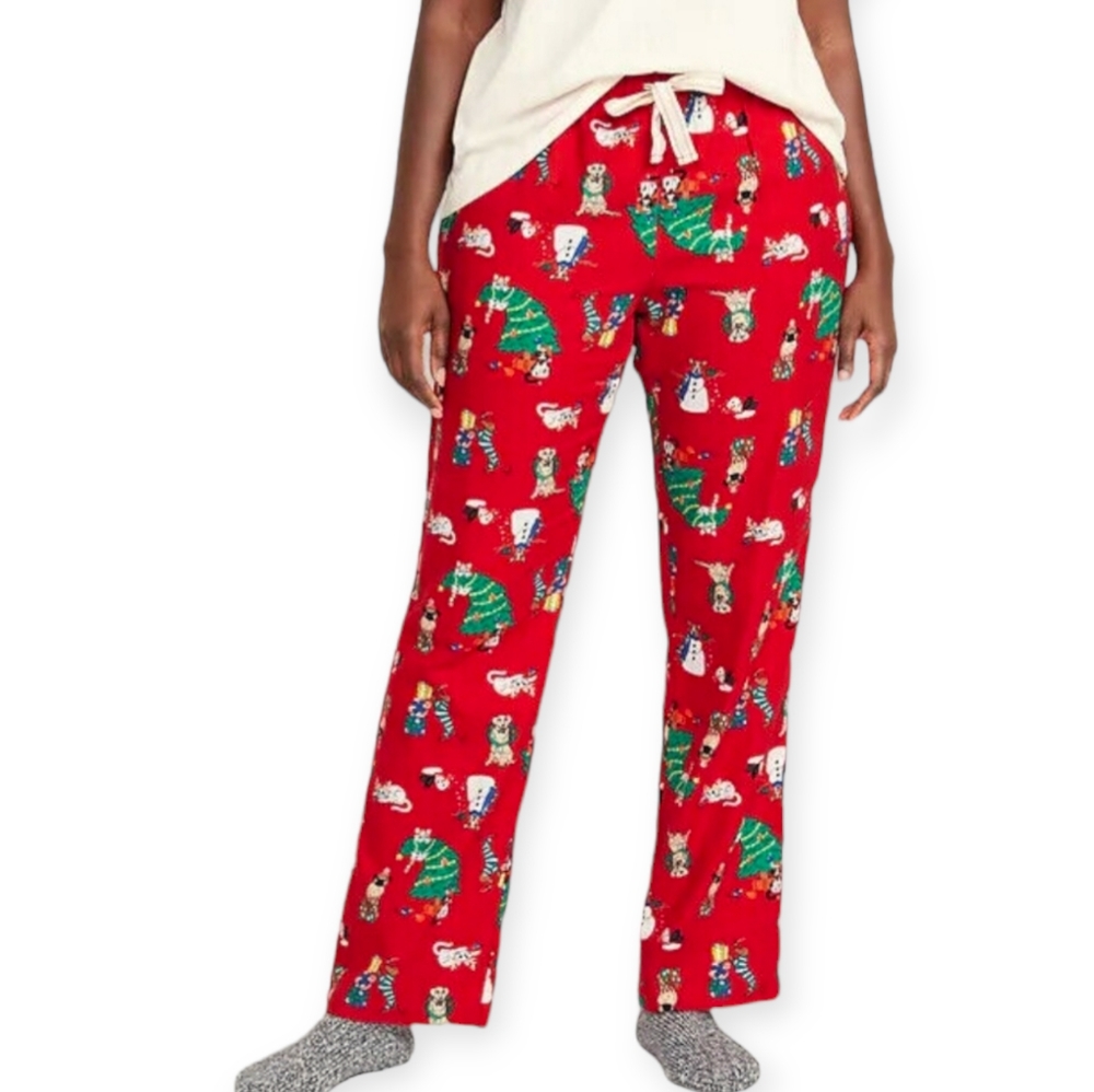 Old Navy Flannel Pants Red Pets 4X Women's Pajama Sleep Loungewear Holiday